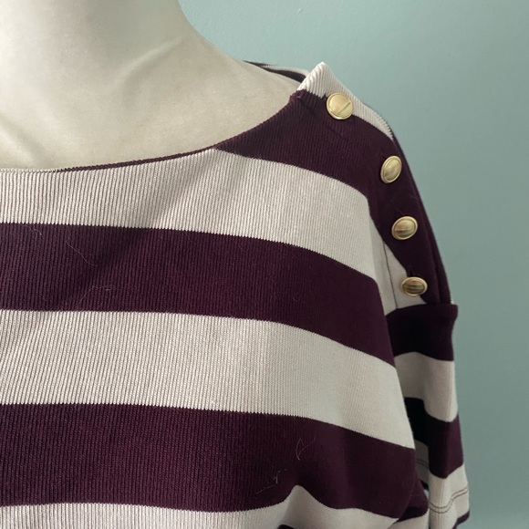 Ann Taylor Weekend Striped Ribbed button Top - Picture 9 of 12